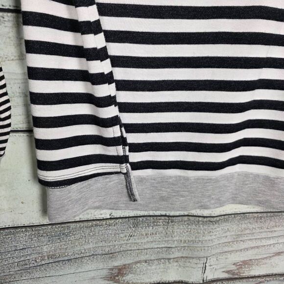 White Birch L Black White Striped Hoodie Top - Picture 5 of 7